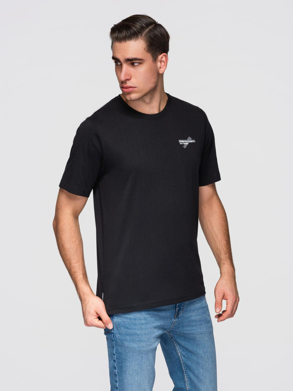 Ombre Clothing Мъжка тениска с малък принт на гръдта - черна V2 OM-TSPT-0258 Ombre Clothing