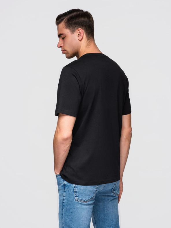 Ombre Clothing Мъжка тениска с малък принт на гръдта - черна V2 OM-TSPT-0258 Ombre Clothing