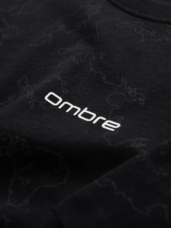 Ombre Clothing Мъжка памучна тениска с цял принт и надпис "ombre" на гръдта - черна V1 OM-TSFP-0263 Ombre Clothing