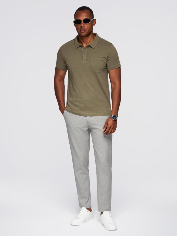 Ombre Clothing Мъжко поло тенискo с декоративни бутони - тъмно маслинено зелено V5 S1744 Ombre Clothing