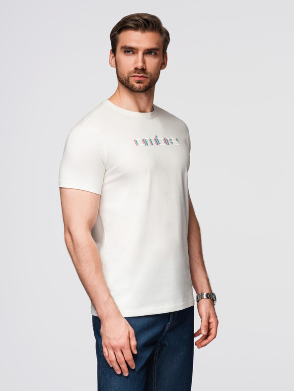 Ombre Clothing Мъжка тениска с бродерия на гърди - бяла V2 OM-TSPT-0248 Ombre Clothing