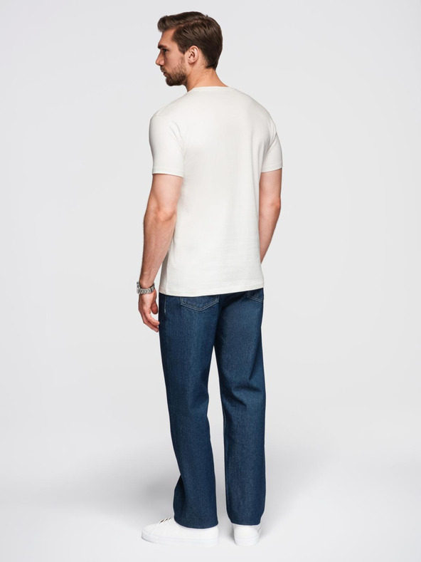 Ombre Clothing Мъжка тениска с бродерия на гърди - бяла V2 OM-TSPT-0248 Ombre Clothing