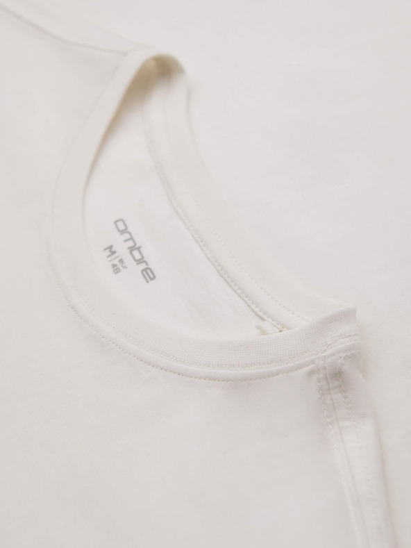 Ombre Clothing Мъжка тениска с бродерия на гърди - бяла V2 OM-TSPT-0248 Ombre Clothing