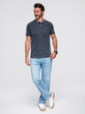 Ombre Clothing Мъжка тениска с ефект на пране и бутони при деколтето - тъмно синя V2 OM-TSWT-0150 Ombre Clothing