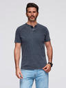 Ombre Clothing Мъжка тениска с ефект на пране и бутони при деколтето - тъмно синя V2 OM-TSWT-0150 Ombre Clothing