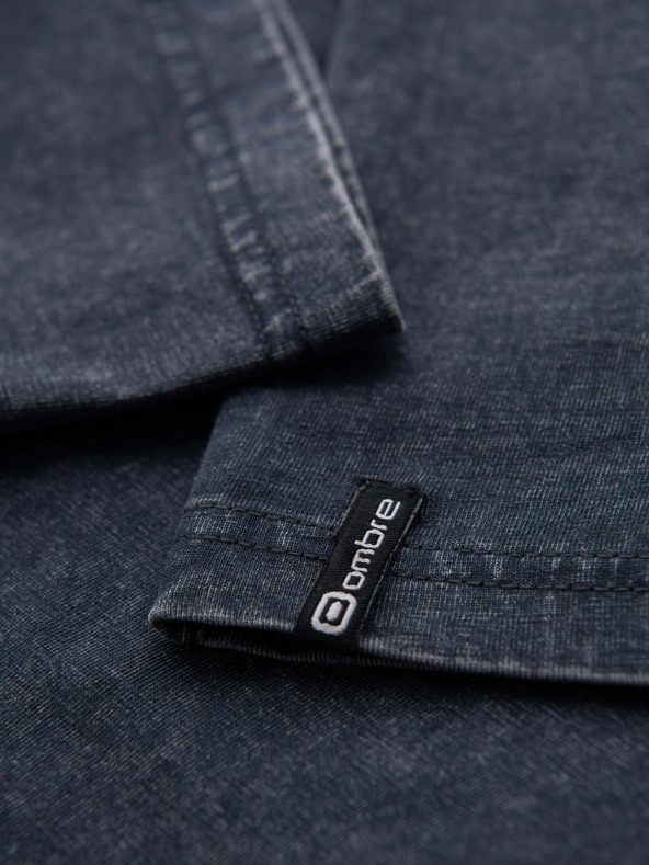 Ombre Clothing Мъжка тениска с ефект на пране и бутони при деколтето - тъмно синя V2 OM-TSWT-0150 Ombre Clothing