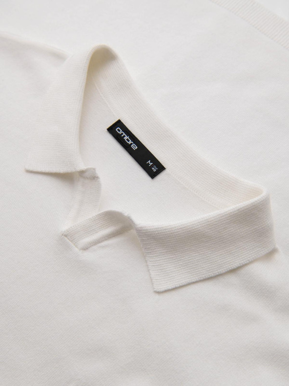 Ombre Clothing Мъжки поло пуловер с бродерия на гърди - бял V2 OM-POLS-0140 Ombre Clothing