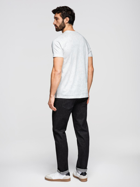 Ombre Clothing Мъжка памучна тениска с целиком печат и надпис "ombre" на гърди - бяла V2 OM-TSFP-0263 Ombre Clothing