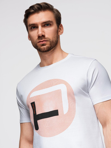 Ombre Clothing Мъжка тениска с голям печат - бяла V1 OM-TSPT-0245 Ombre Clothing