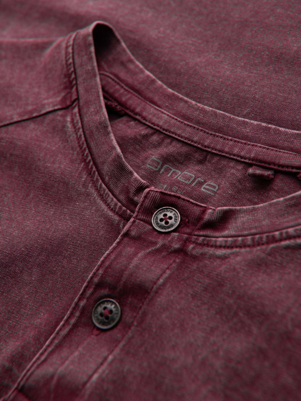Ombre Clothing Мъжка тениска с ефект на пране и бутони при деколтето - винена V3 OM-TSWT-0150 Ombre Clothing