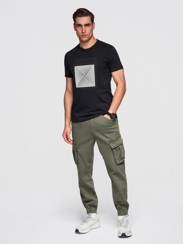 Ombre Clothing Мъжка памучна тениска с геометричен печат - черна V1 OM-TSPT-0260 Ombre Clothing