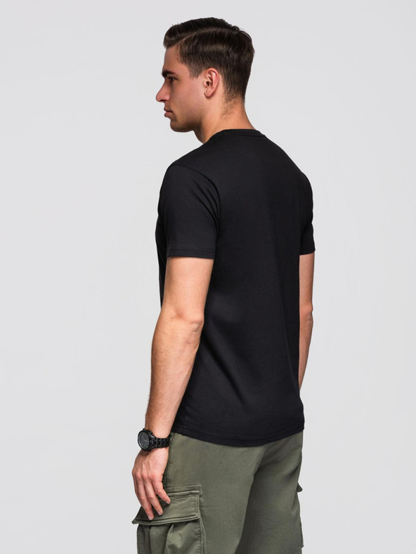 Ombre Clothing Мъжка памучна тениска с геометричен печат - черна V1 OM-TSPT-0260 Ombre Clothing