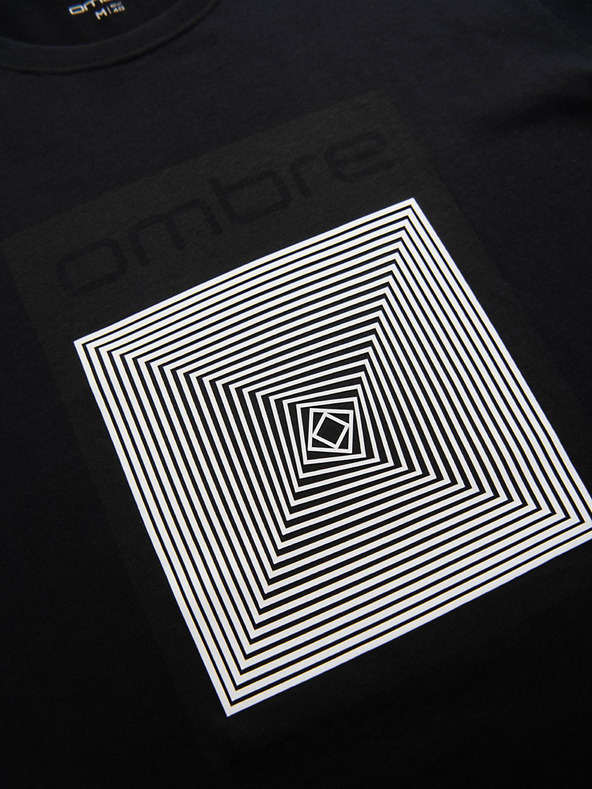 Ombre Clothing Мъжка памучна тениска с геометричен печат - черна V1 OM-TSPT-0260 Ombre Clothing