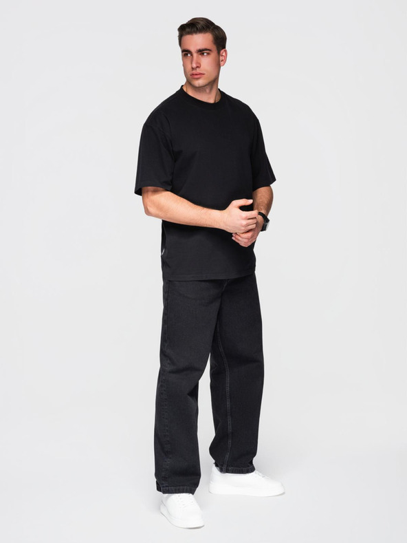 Ombre Clothing Мъжка памучна тениска LOOSE FIT с кръгло деколте - черна V1 OM-TSBC-0267 Ombre Clothing