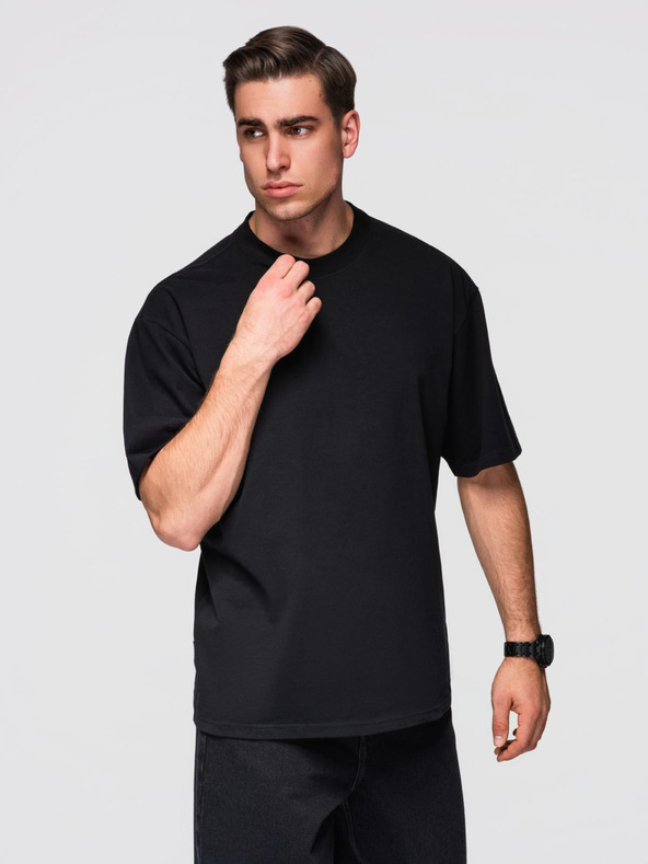 Ombre Clothing Мъжка памучна тениска LOOSE FIT с кръгло деколте - черна V1 OM-TSBC-0267 Ombre Clothing