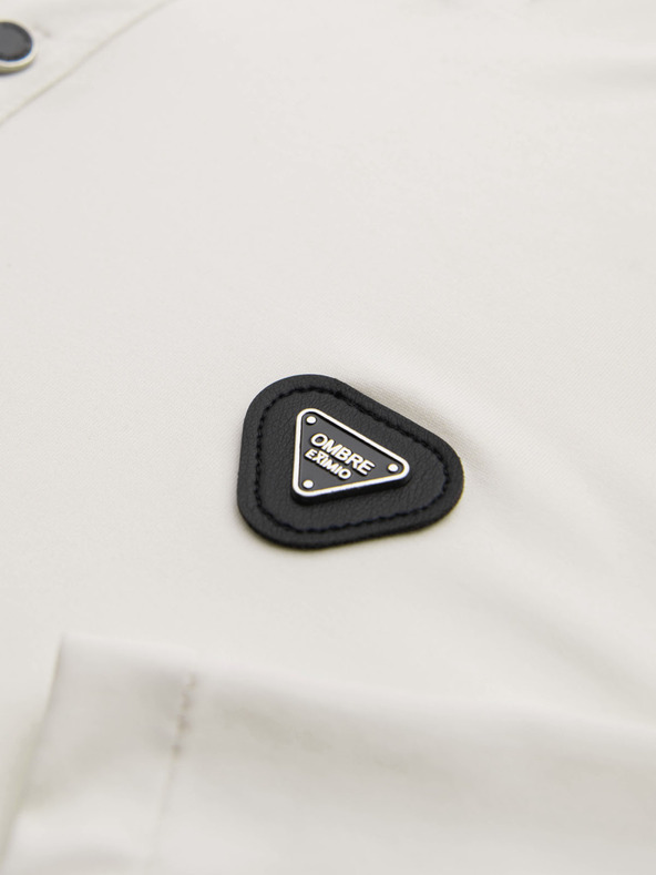 Ombre Clothing Поло риза с дълъг ръкав и елегантни маркови бутони - кремава V2 OM-POLS-0139 Ombre Clothing