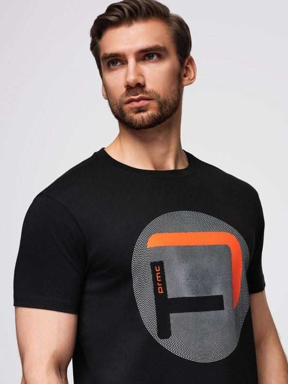 Ombre Clothing Мъжка тениска с голям печат - черна V2 OM-TSPT-0245 Ombre Clothing