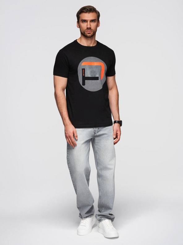 Ombre Clothing Мъжка тениска с голям печат - черна V2 OM-TSPT-0245 Ombre Clothing