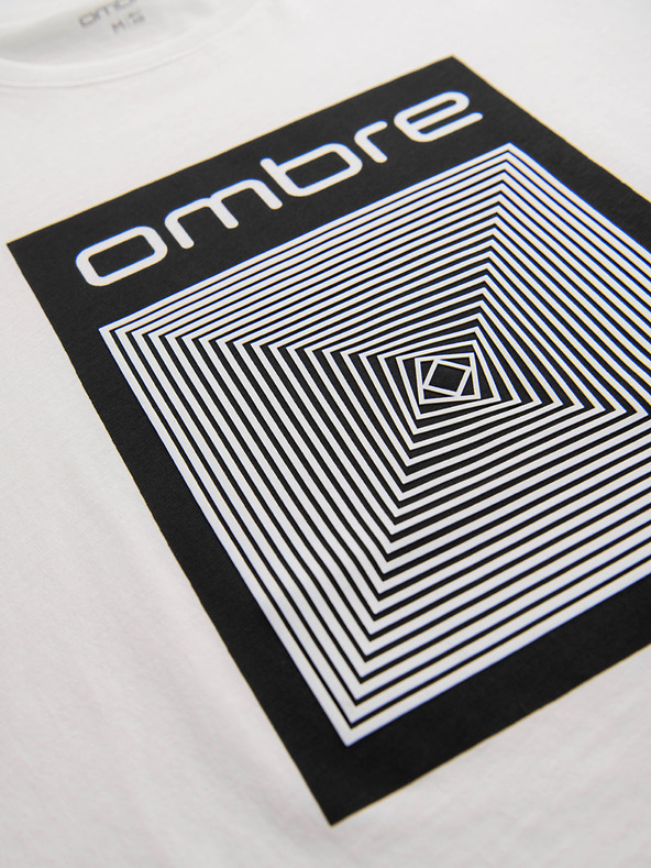 Ombre Clothing Мъжка памучна тениска с геометричен печат - бяла V2 OM-TSPT-0260 Ombre Clothing