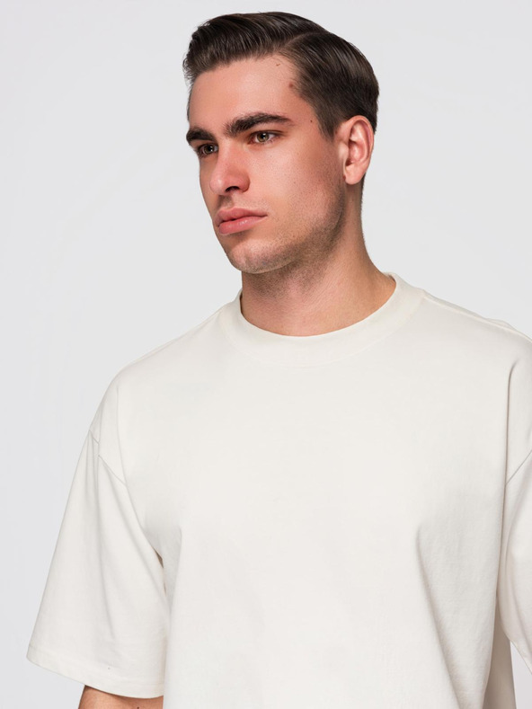 Ombre Clothing Мъжка памучна тениска LOOSE FIT с кръгло деколте - екрю V2 OM-TSBC-0267 Ombre Clothing