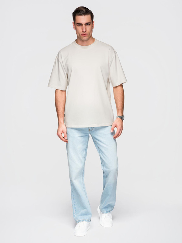 Ombre Clothing Мъжка памучна тениска LOOSE FIT с кръгло деколте - екрю V2 OM-TSBC-0267 Ombre Clothing