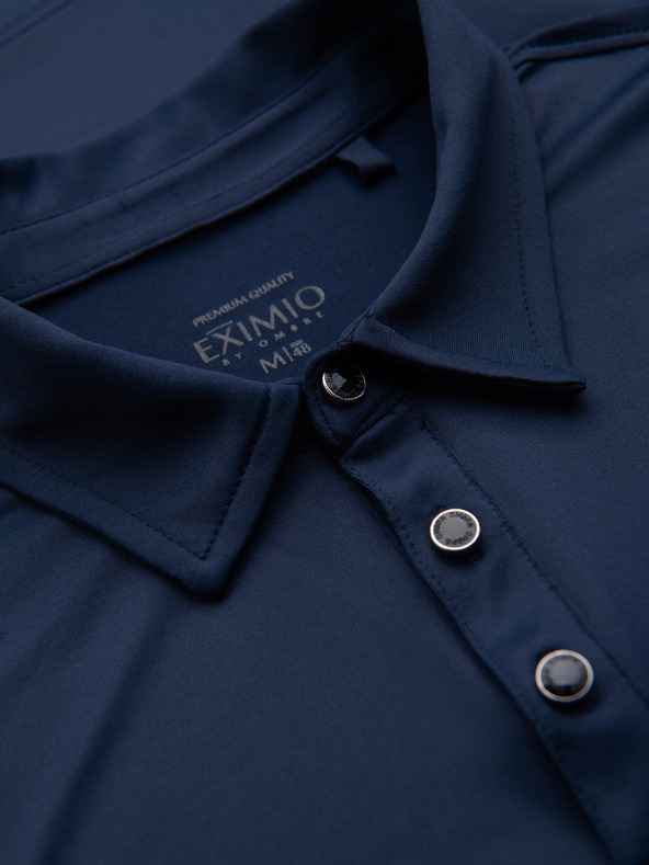 Ombre Clothing Поло риза с дълъг ръкав и елегантни маркови бутони - тъмно синя V3 OM-POLS-0139 Ombre Clothing