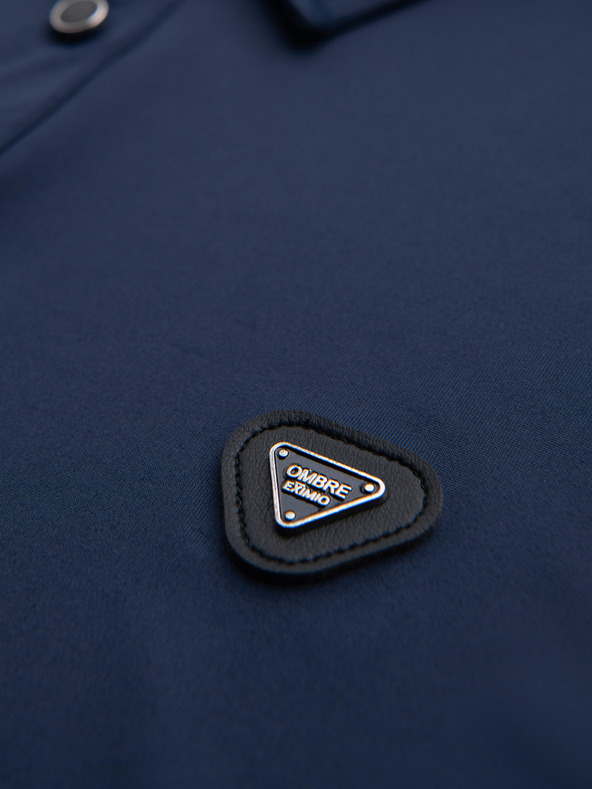 Ombre Clothing Поло риза с дълъг ръкав и елегантни маркови бутони - тъмно синя V3 OM-POLS-0139 Ombre Clothing
