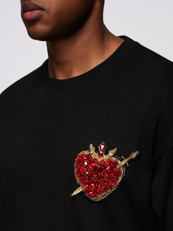 Ombre Clothing Мъжка памучна тениска с приложение от бижута на гърди - черна V1 OM-TSCT-0290 Ombre Clothing