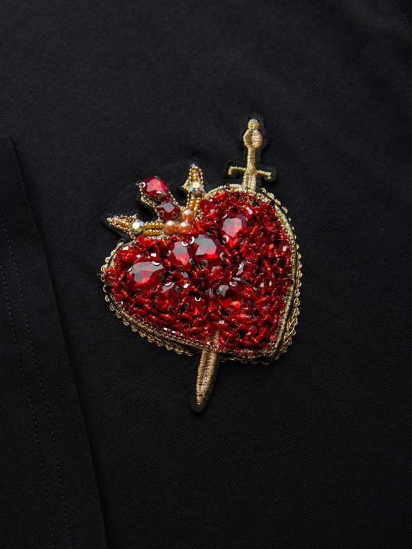 Ombre Clothing Мъжка памучна тениска с приложение от бижута на гърди - черна V1 OM-TSCT-0290 Ombre Clothing