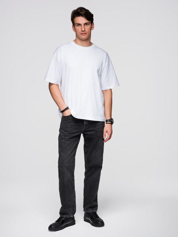 Ombre Clothing Мъжка памучна тениска с блестящ мотив на крила на гърба - бяла V2 OM-TSCT-0289 Ombre Clothing