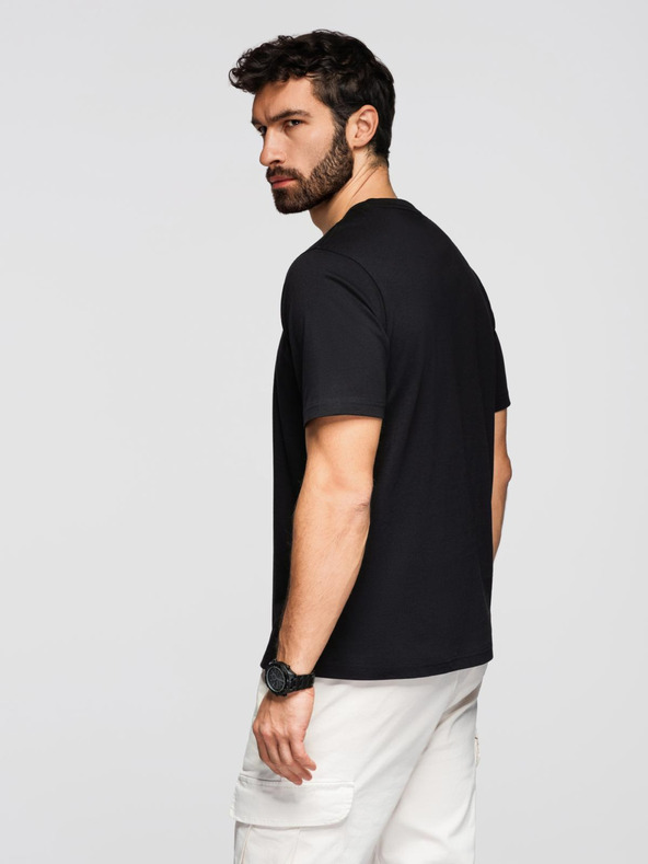 Ombre Clothing Мъжка памучна тениска с интересен печат на гърди - черна V1 OM-TSPT-0261 Ombre Clothing