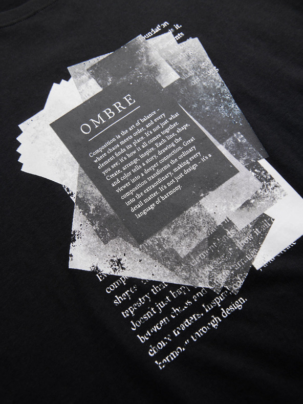 Ombre Clothing Мъжка памучна тениска с интересен печат на гърди - черна V1 OM-TSPT-0261 Ombre Clothing