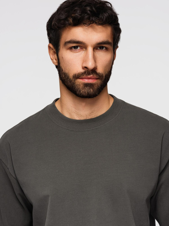 Ombre Clothing Мъжка памучна тениска LOOSE FIT с кръгло деколте - сиво-зелена V3 OM-TSBC-0267 Ombre Clothing