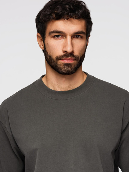 Ombre Clothing Мъжка памучна тениска LOOSE FIT с кръгло деколте - сиво-зелена V3 OM-TSBC-0267 Ombre Clothing