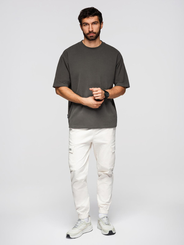 Ombre Clothing Мъжка памучна тениска LOOSE FIT с кръгло деколте - сиво-зелена V3 OM-TSBC-0267 Ombre Clothing