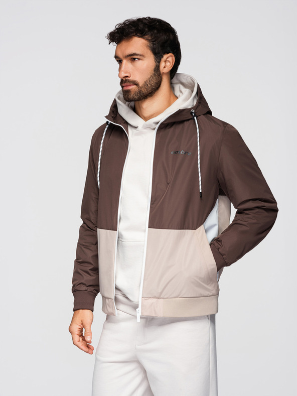 Ombre Clothing Мъжко лека яке regular fit с подплата и качулка - кафяво-бежово V1 OM-JANP-0242 Ombre Clothing