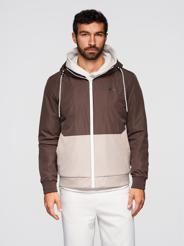 Ombre Clothing Мъжко лека яке regular fit с подплата и качулка - кафяво-бежово V1 OM-JANP-0242 Ombre Clothing