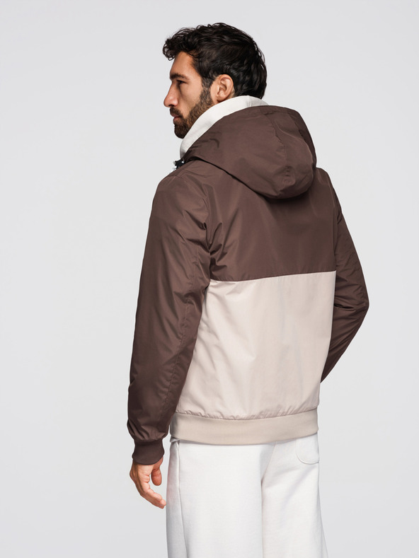 Ombre Clothing Мъжко лека яке regular fit с подплата и качулка - кафяво-бежово V1 OM-JANP-0242 Ombre Clothing