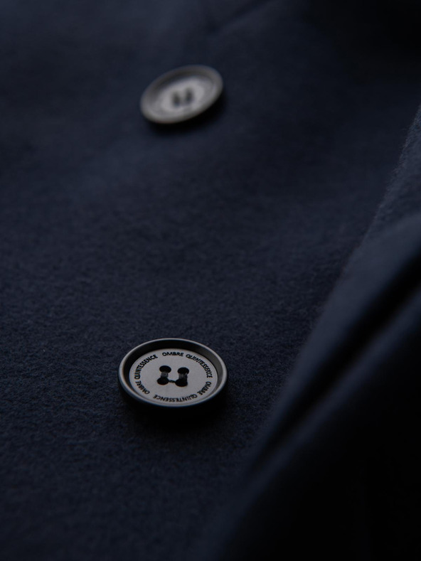 Ombre Clothing Мъжко палто с асиметрично закопчаване и висок вратовръзник - тъмносиньо V3 OM-COWC-0141 Ombre Clothing