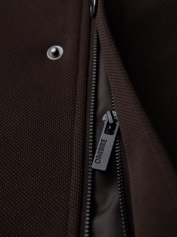 Ombre Clothing Мъжко структурирано палто с висок вратовръзник - тъмно кафяво V5 OM-COWC-0136 Ombre Clothing