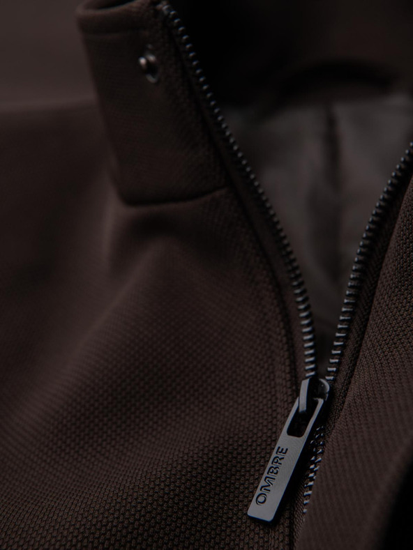 Ombre Clothing Мъжко структурирано палто с висок вратовръзник - тъмно кафяво V5 OM-COWC-0136 Ombre Clothing