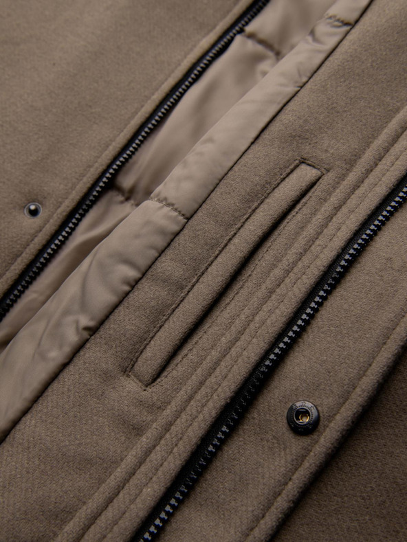 Ombre Clothing Мъжко вълнено палто парка с качулка - хаки V2 OM-COWC-0132 Ombre Clothing