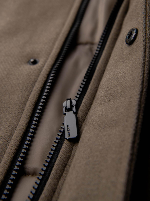 Ombre Clothing Мъжко вълнено палто парка с качулка - хаки V2 OM-COWC-0132 Ombre Clothing