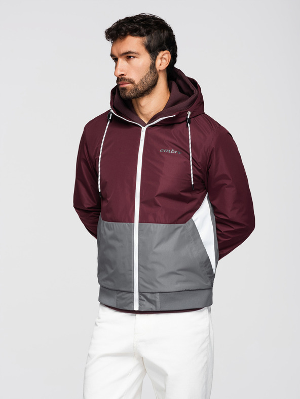 Ombre Clothing Мъжко лека яке regular fit с подплата и качулка - винено сиво V3 OM-JANP-0242 Ombre Clothing