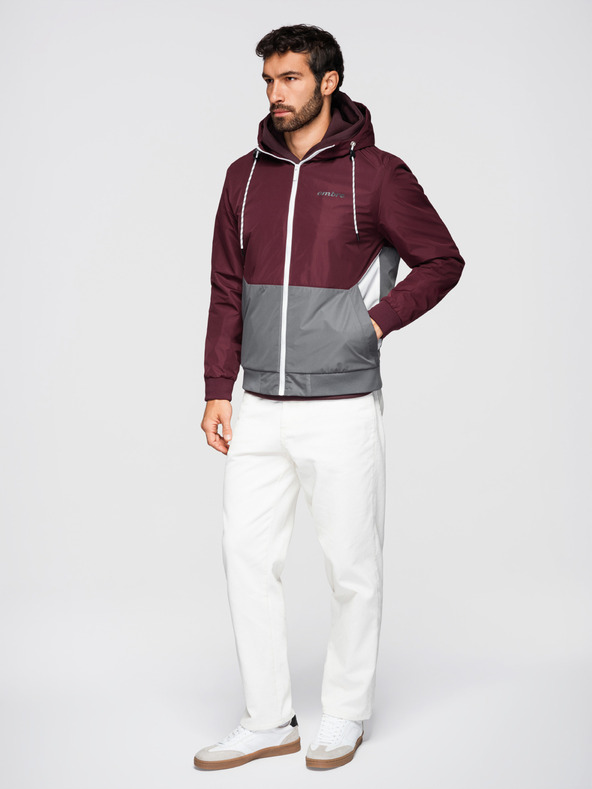 Ombre Clothing Мъжко лека яке regular fit с подплата и качулка - винено сиво V3 OM-JANP-0242 Ombre Clothing