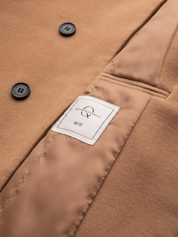 Ombre Clothing Мъжко палто с асиметрично закопчаване и висок вратовръзник - светло кафяво V4 OM-COWC-0141 Ombre Clothing