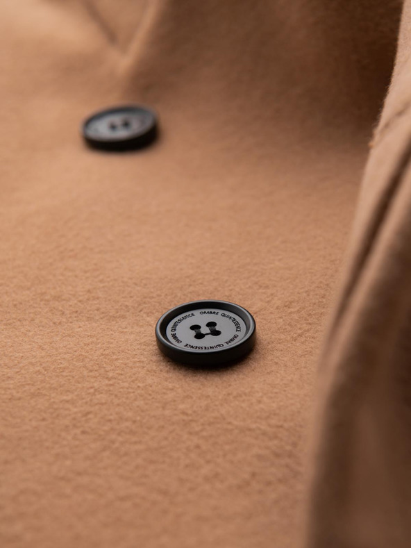 Ombre Clothing Мъжко палто с асиметрично закопчаване и висок вратовръзник - светло кафяво V4 OM-COWC-0141 Ombre Clothing