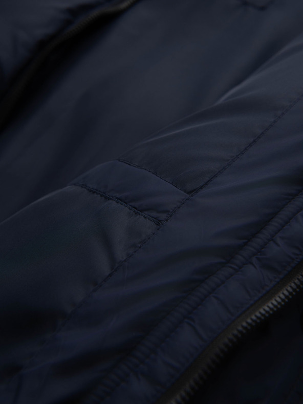 Ombre Clothing Мъжко стегнато яке с висока качулка на цип - тъмносиньо V2 OM-JAHP-0238 Ombre Clothing