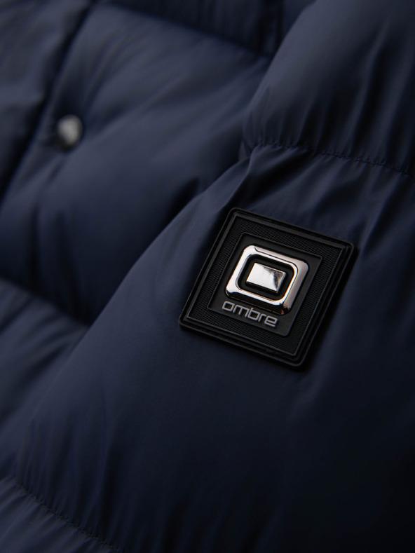 Ombre Clothing Мъжко стегнато яке с висока качулка на цип - тъмносиньо V2 OM-JAHP-0238 Ombre Clothing