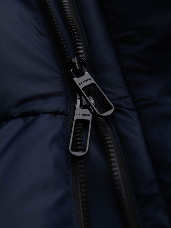 Ombre Clothing Мъжко стегнато яке с висока качулка на цип - тъмносиньо V2 OM-JAHP-0238 Ombre Clothing